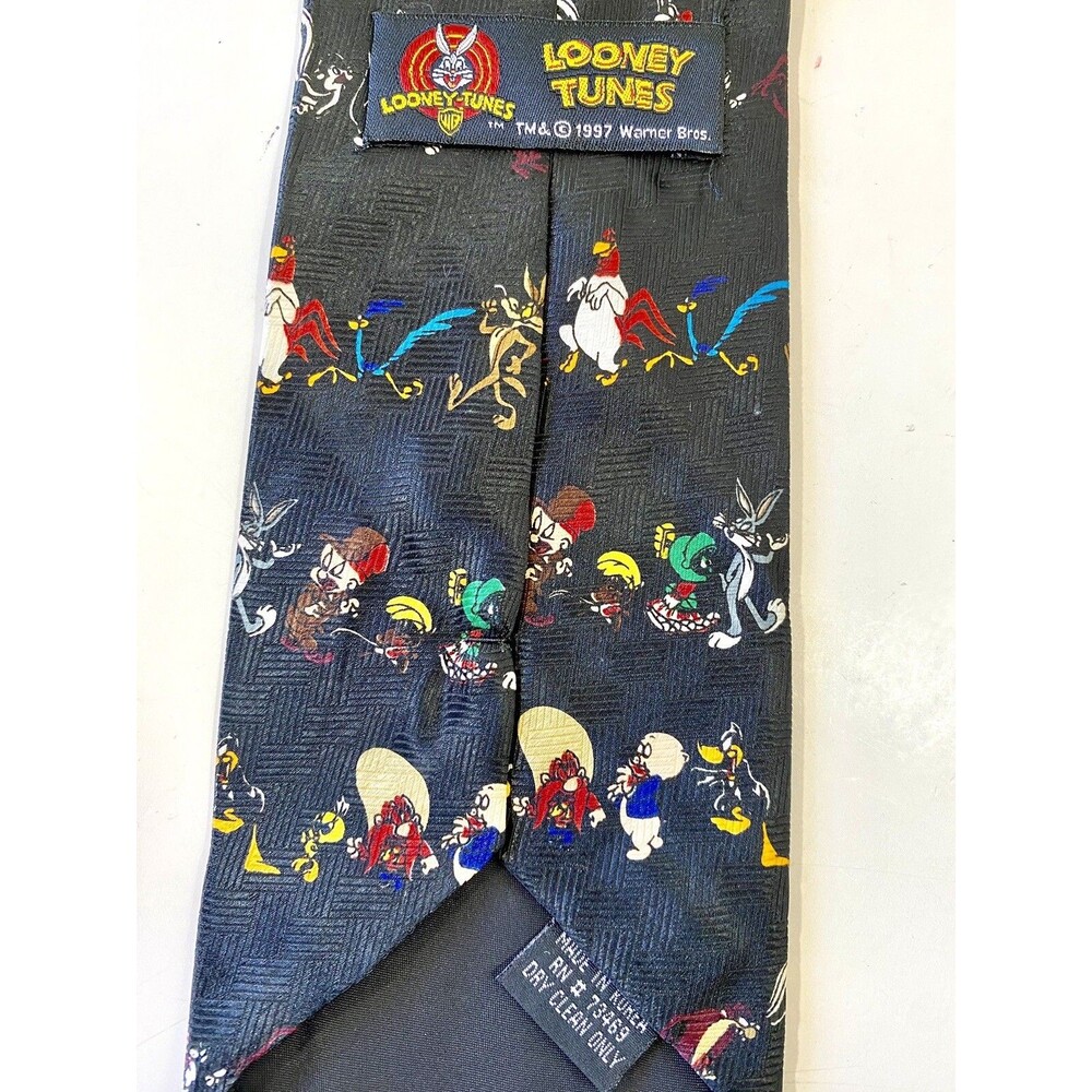 Vintage Looney Tunes Tie Black Polyester 1997 Warner Bros Novelty - Picture 2 of 3
